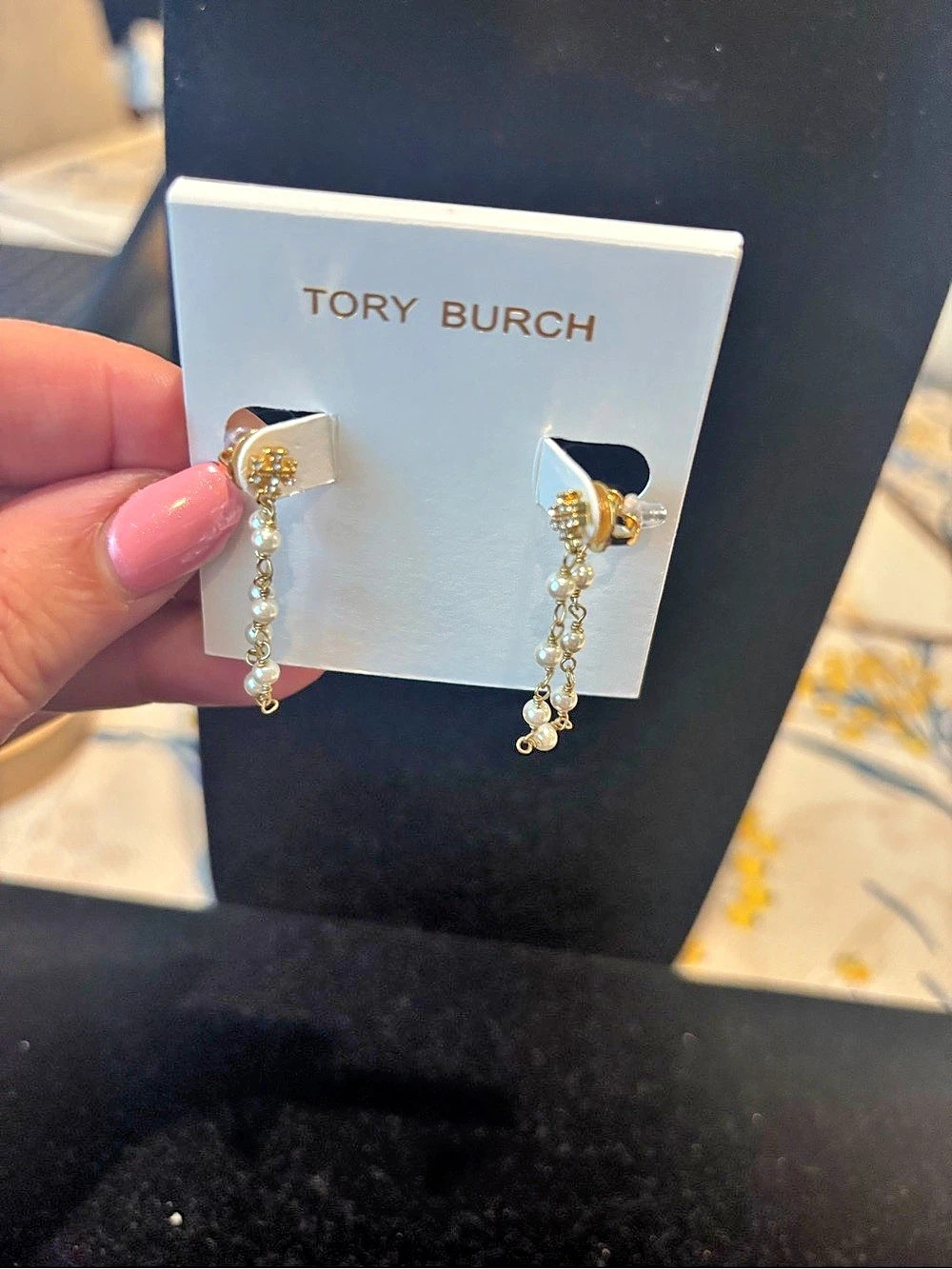 Tory Burch Kira Pearl Drop Earrings Gold & Silver Like New